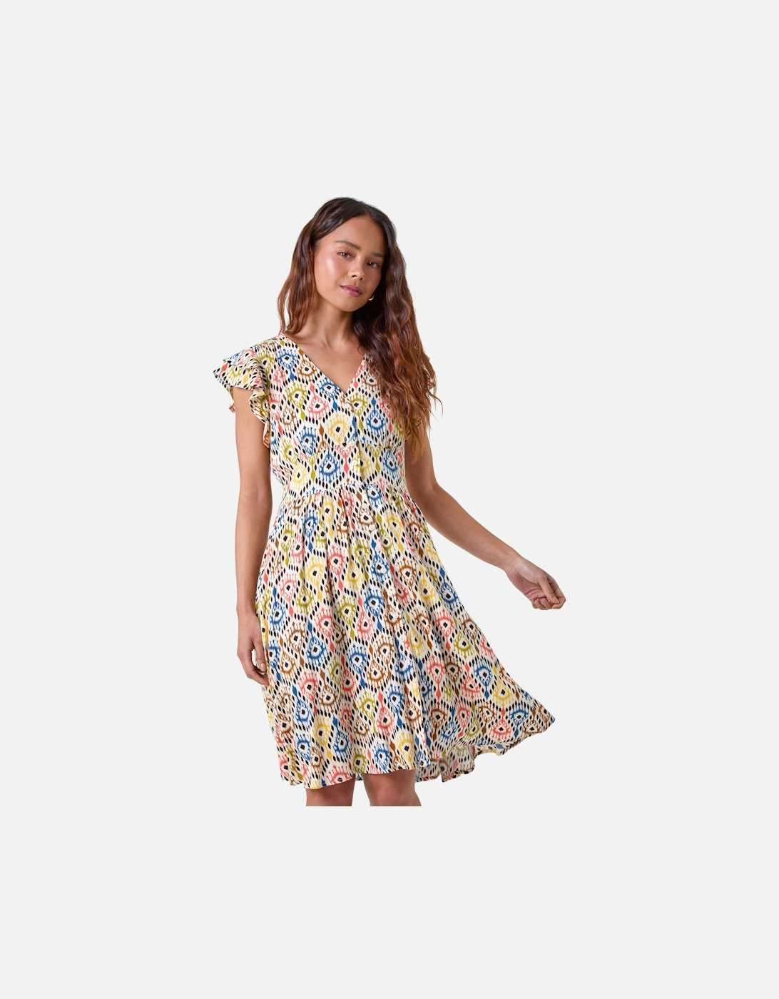 Petite Aztec Print Frill Pocket Dress, 2 of 1