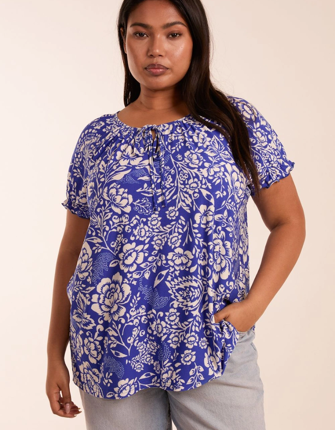 Curve Shirred Sleeve Tie Front Top, 2 of 1