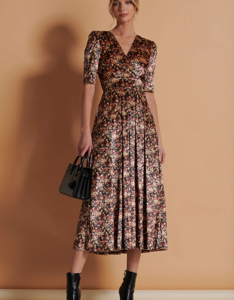 Floral Print Velvet Maxi Dress