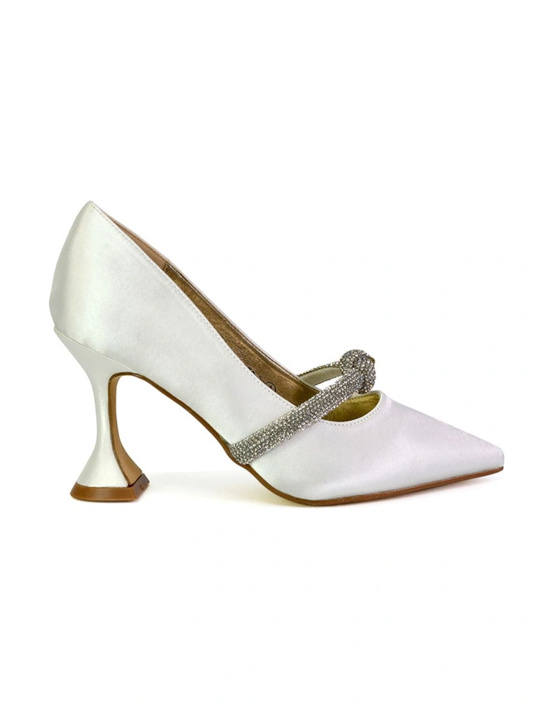 'Beau' Diamante Trim Satin Court Shoes Satin Point Toe Mid High Heel
