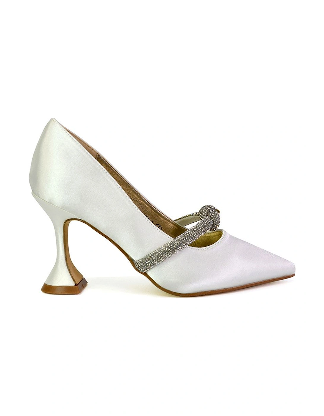 'Beau' Diamante Trim Satin Court Shoes Satin Point Toe Mid High Heel, 2 of 1