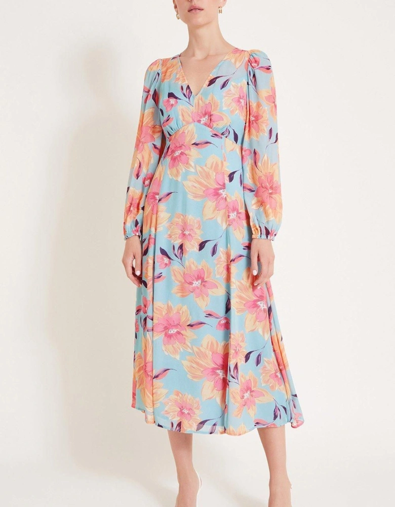 Lilith Floral Print Dress Blue