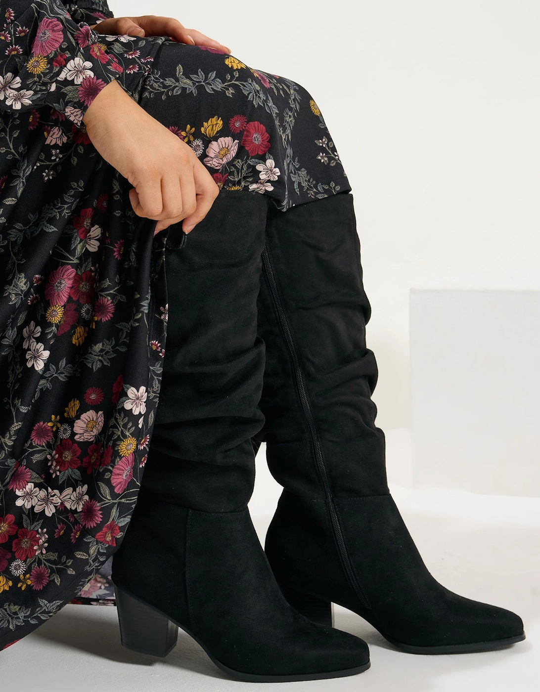 Faux Suede Ruched Western Boots, 2 of 1
