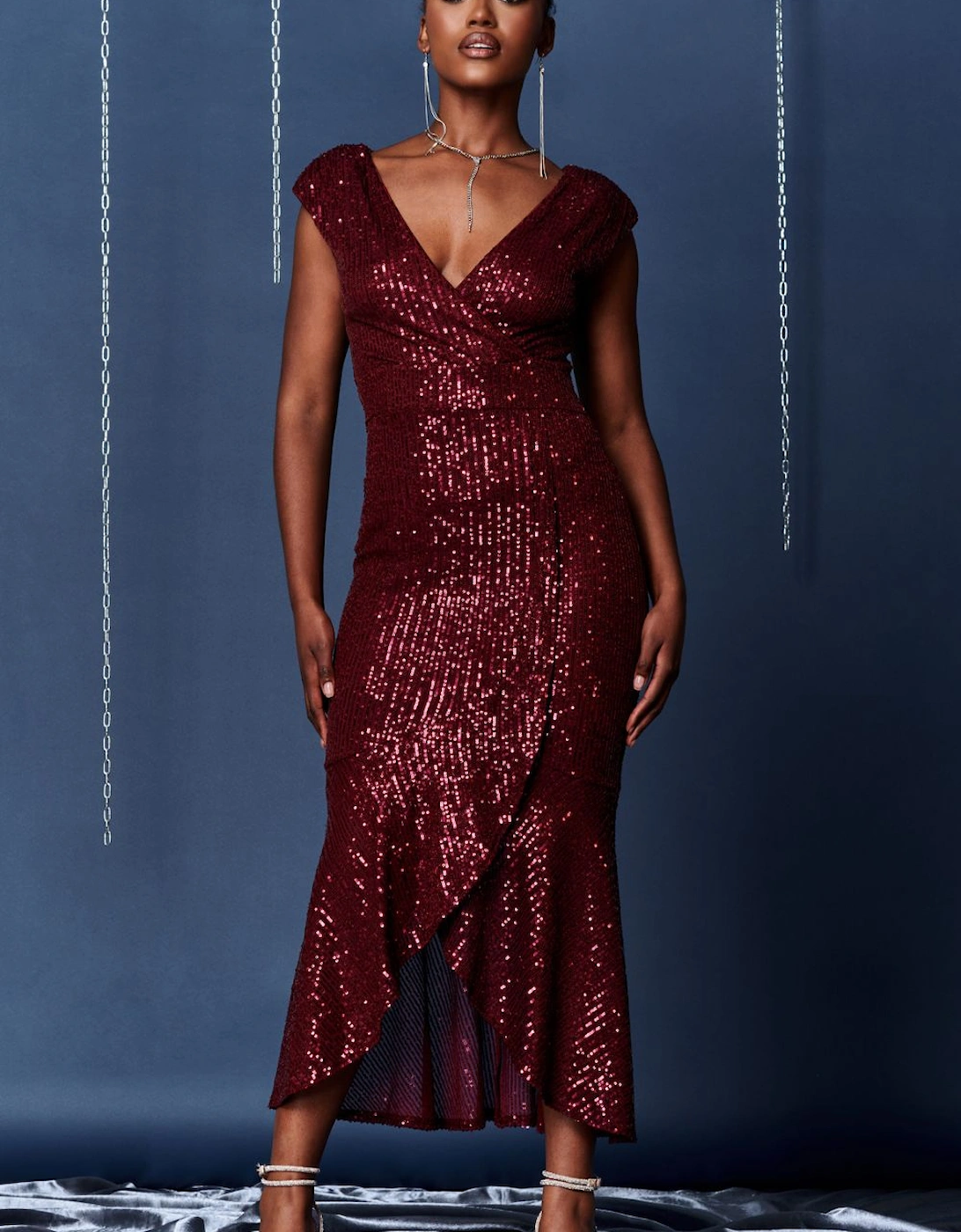 Sequin Wrap Fishtail Maxi Dress, 2 of 1