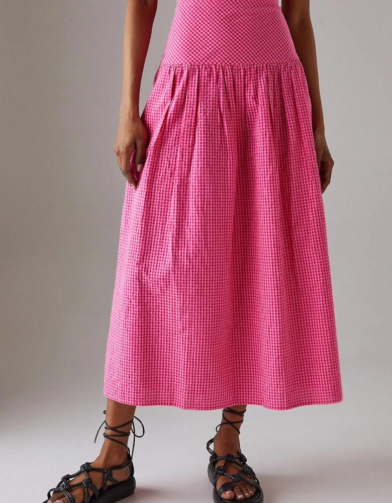 Gingham High Waisted Midi Skirt