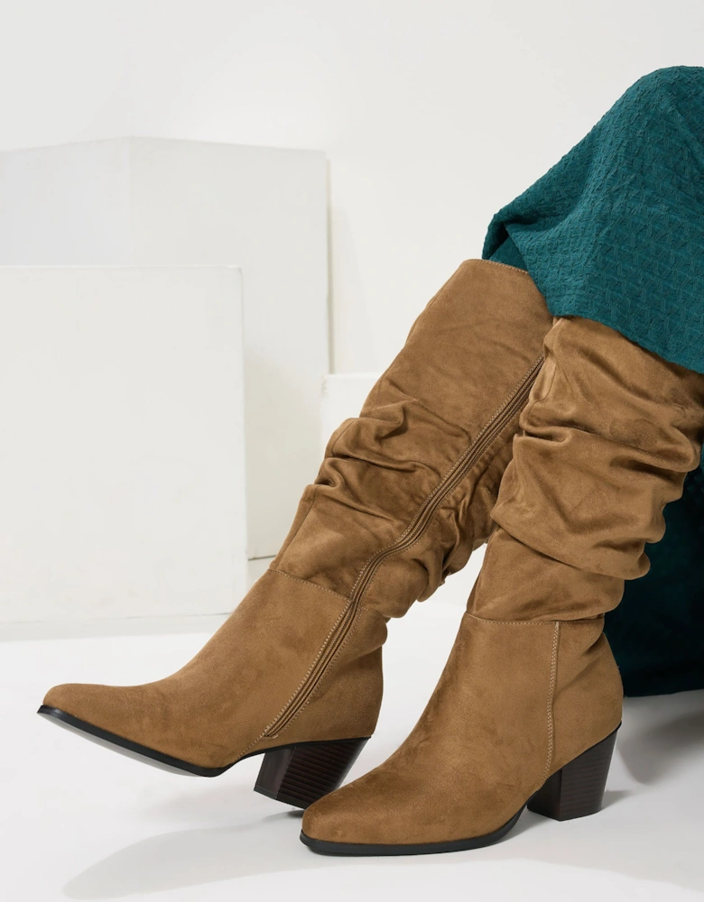 Faux Suede Ruched Western Boots