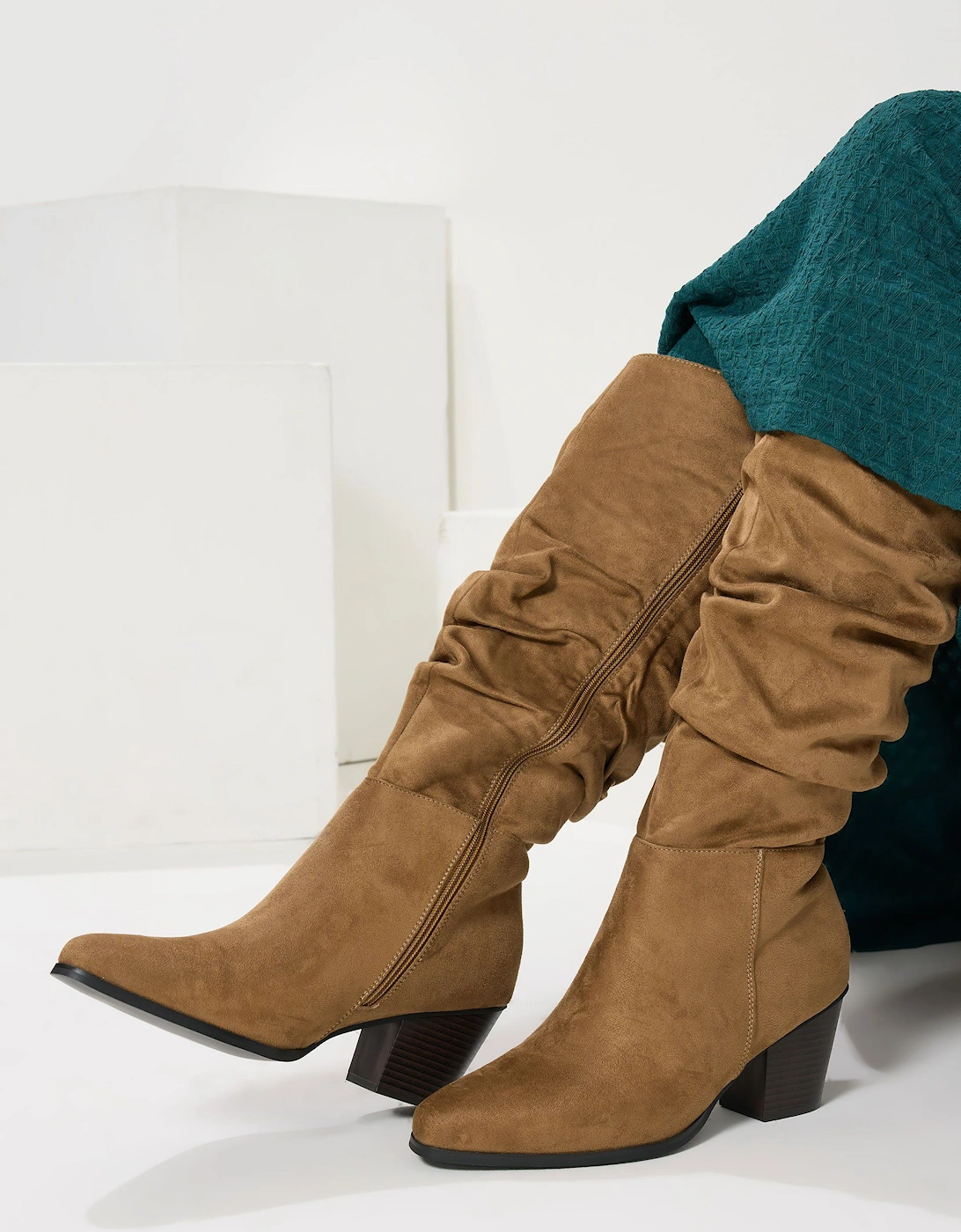 Faux Suede Ruched Western Boots, 2 of 1