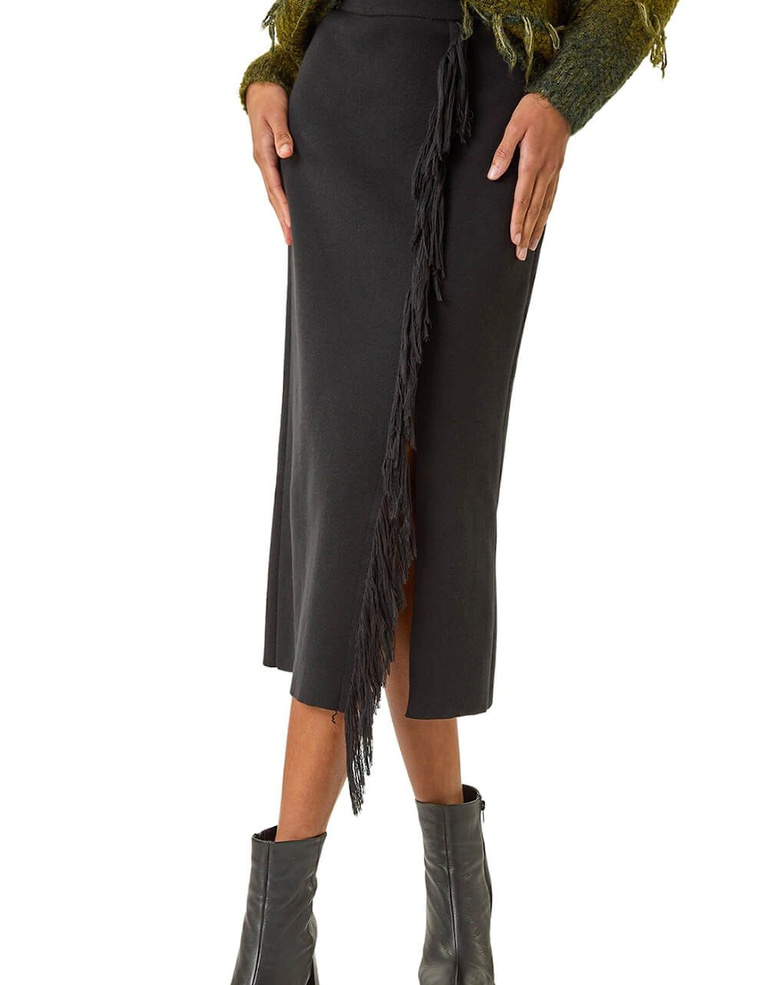 Fringe Side Knit Midi Pencil Skirt, 2 of 1