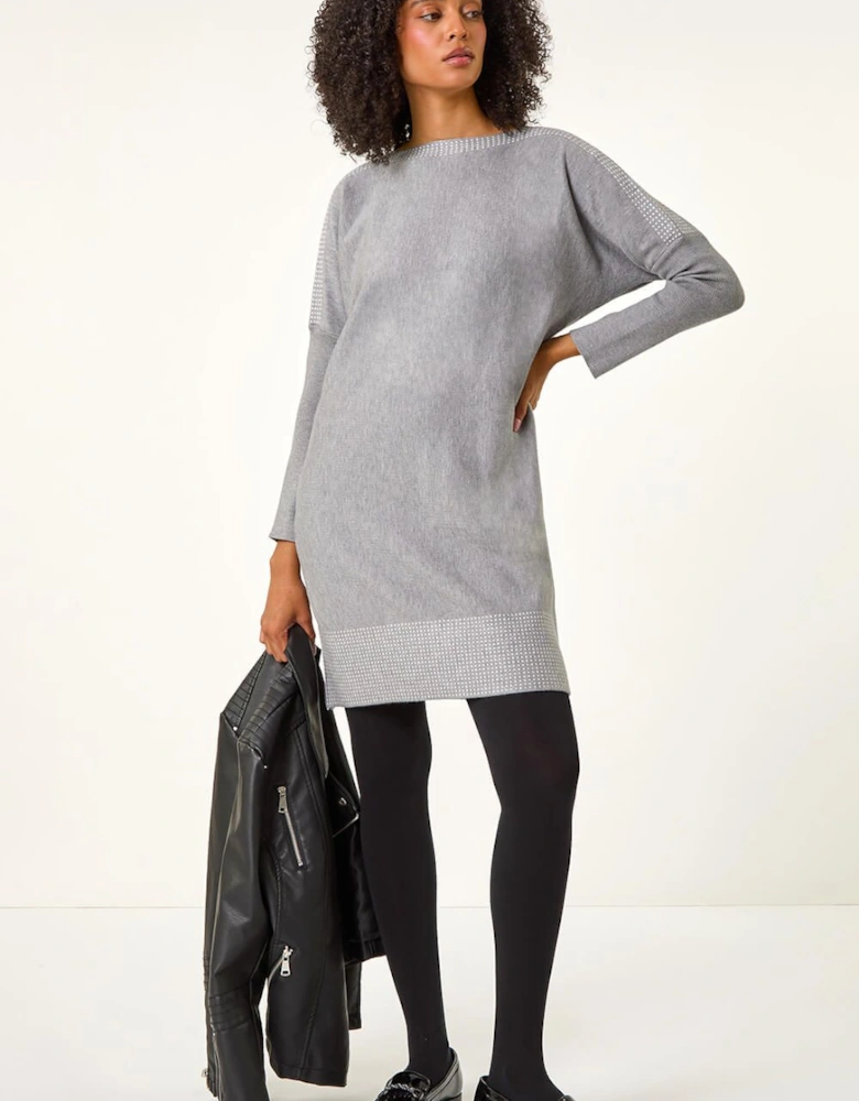 Spot Print Border Knitted Jumper Dress