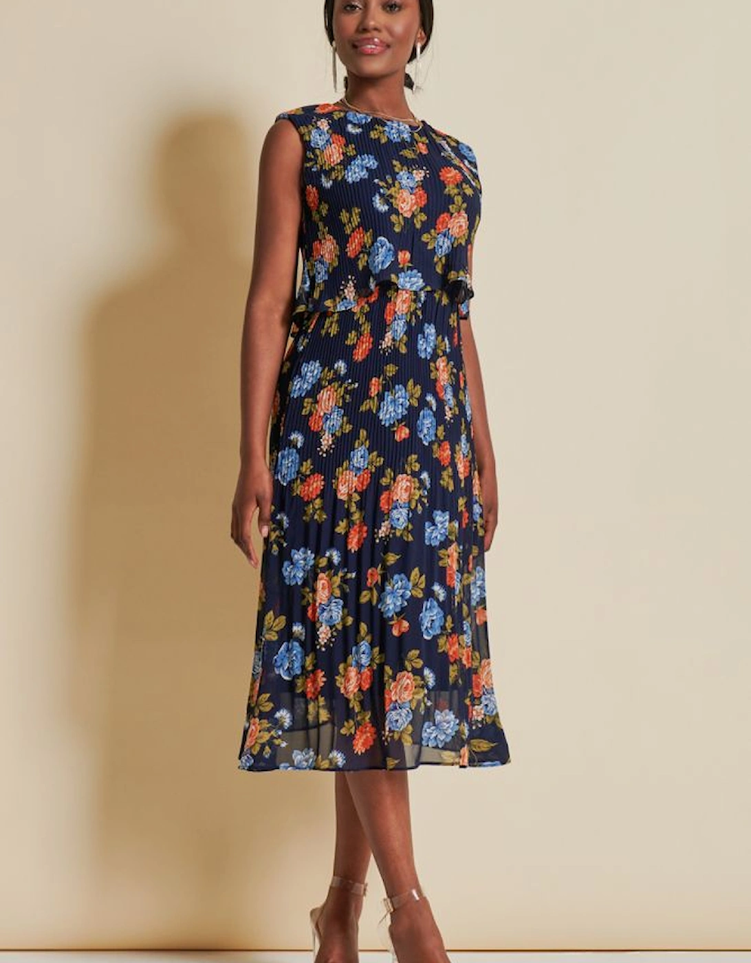 Chiffon Pleated Overlay Midi Dress, 2 of 1