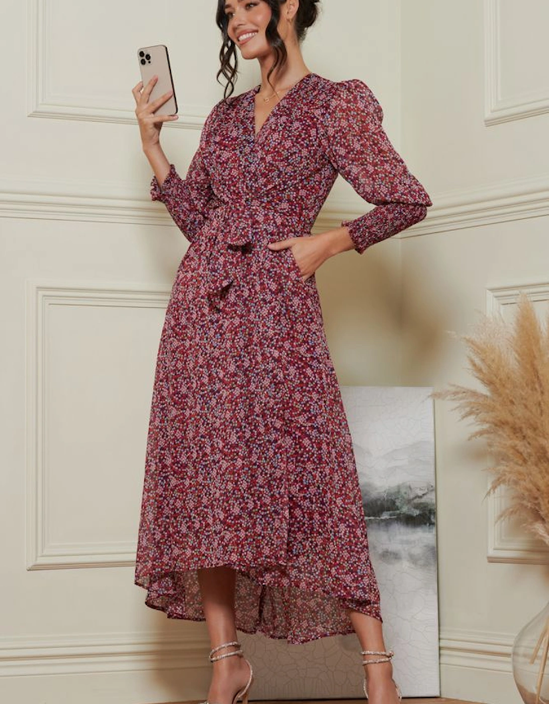 Chiffon Print Tie Waist Maxi Dress, 2 of 1