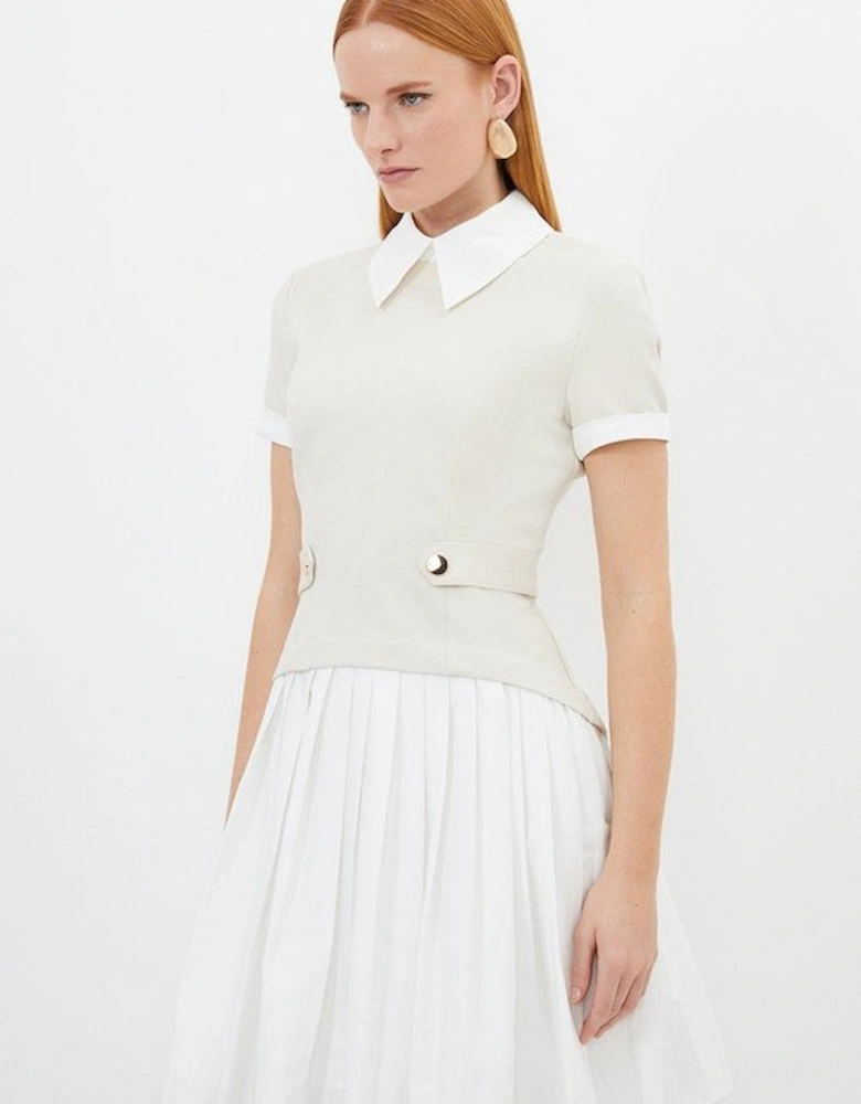 Jersey Cotton Poplin Pleated Mini Dress