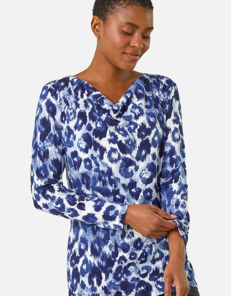 Animal Print Cowl Neck Tunic Top