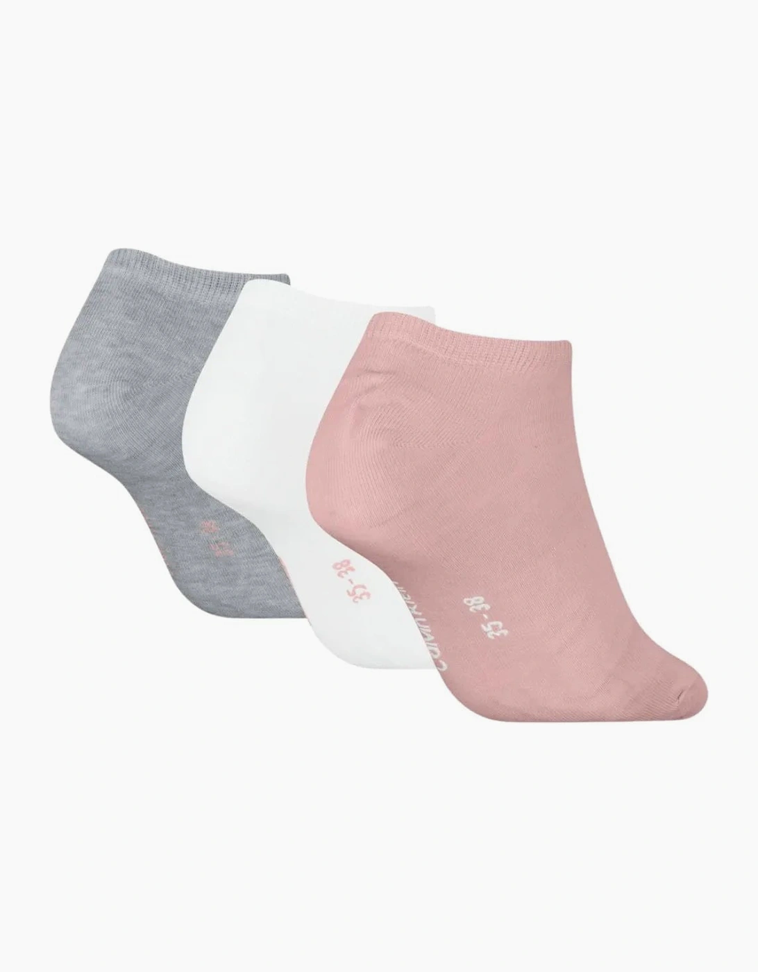 Calvin Klein Women's Pink 3-Pack Classic Logo Trainer Socks, /White/Grey  6/6.5/7/7.5/8/8.5/9 Eur Size 39-42