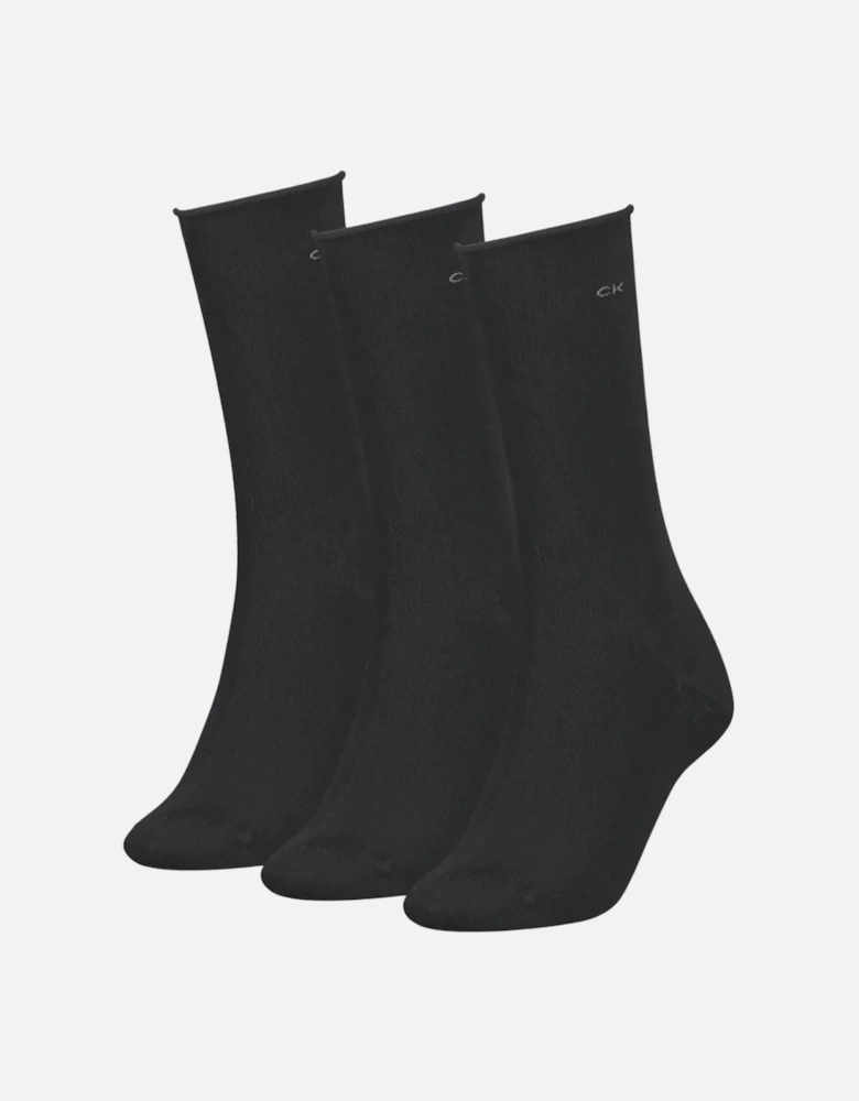 3-Pack Classic Roll-Top Women's Socks, Black