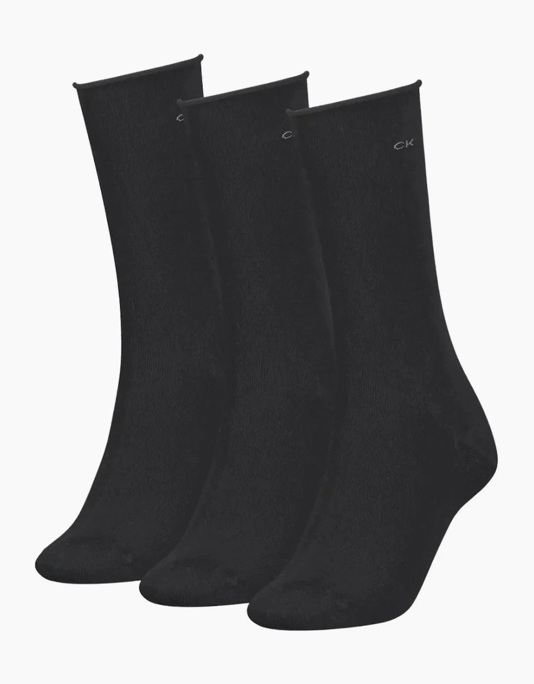 Calvin Klein Women's Black/Black 3-Pack Classic Roll-Top Socks,  6/6.5/7/7.5/8/8.5/9 Eur Size 39-42