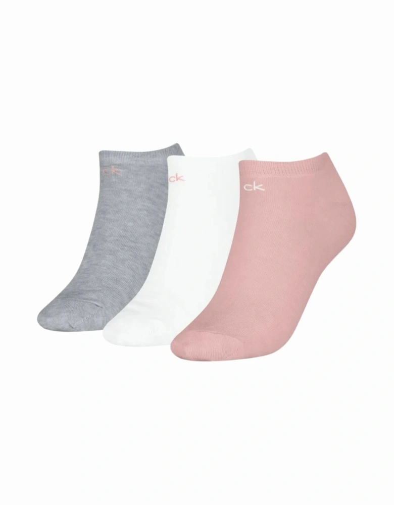 3-Pack Classic Logo Women's Trainer Socks, Pink/White/Grey