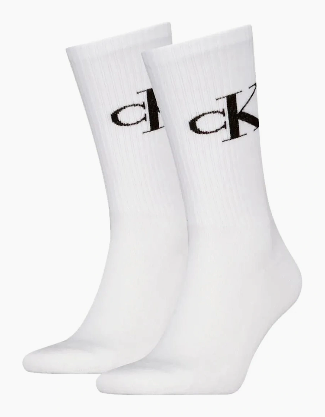 Calvin Klein Men's White/White 2-Pack Ck Jeans Logo Sports Socks,  9/9.5/10/10.5/11/11.5/12 Eur Size 43-46