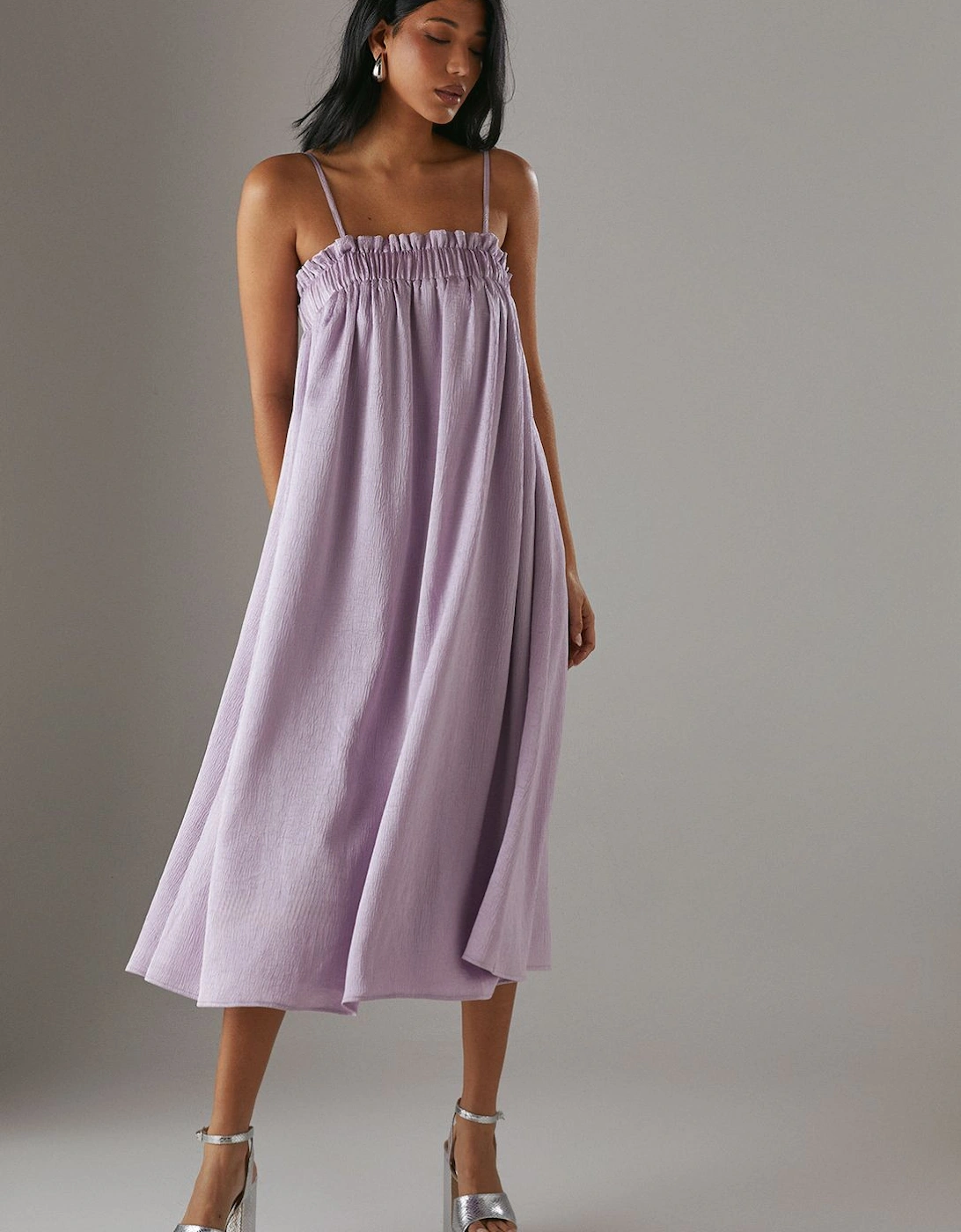 Crushed Satin Strappy Midi Dress, 2 of 1