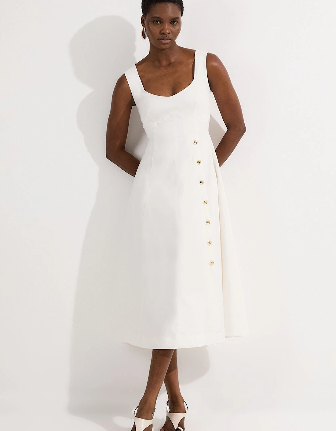 Tailored Denim Sleeveless Full Skirted Midi Dress, 2 of 1
