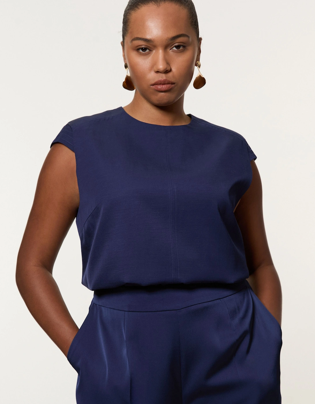 Plus Size Tailored Viscose Linen Topstitch Detail Top, 2 of 1