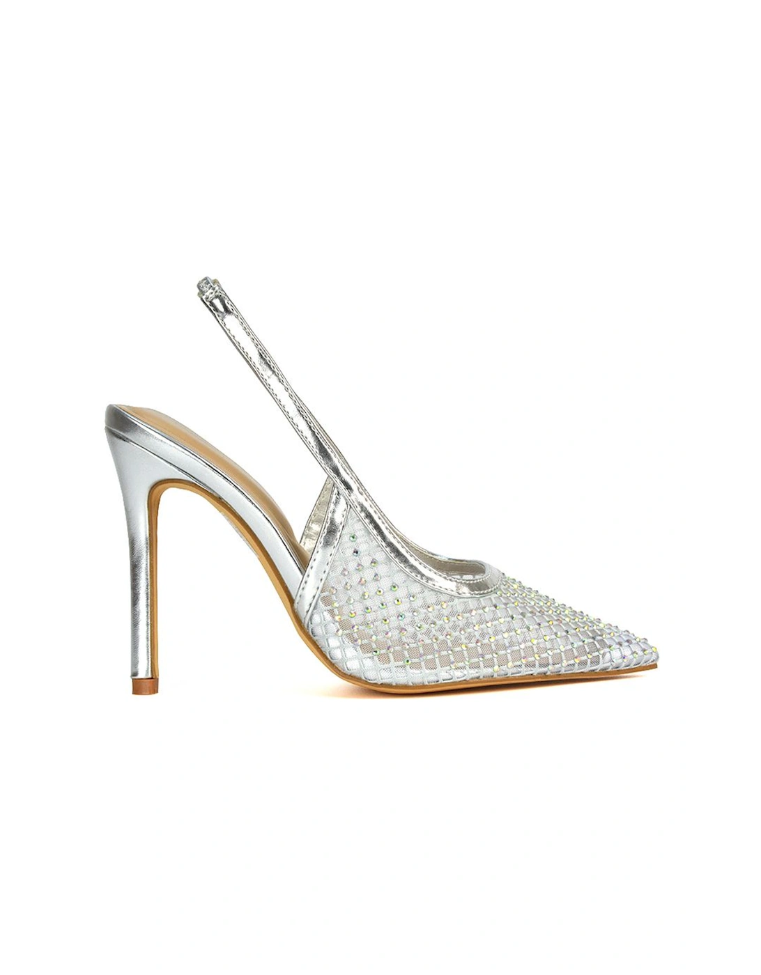 'Louise' Diamante Mesh Slingback Point Toe Stiletto Heel Court Shoes, 2 of 1