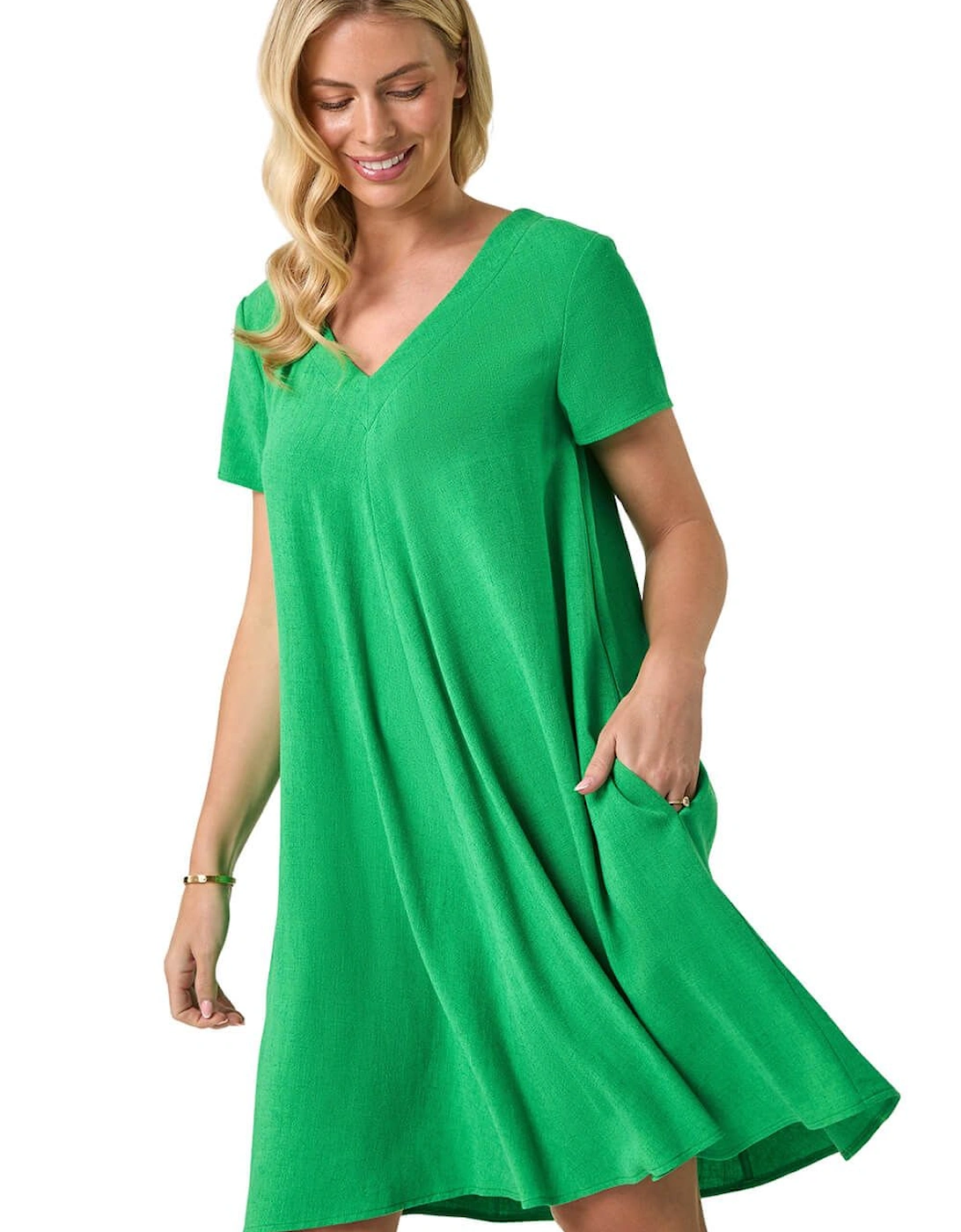 Petite V-Neck Swing Pocket Dress, 2 of 1