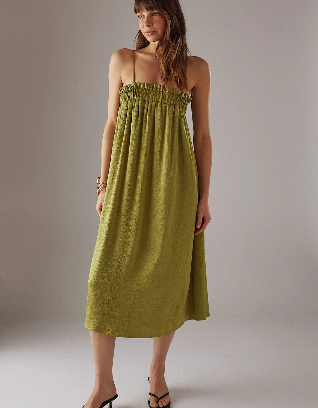 Crushed Satin Strappy Midi Dress, 2 of 1