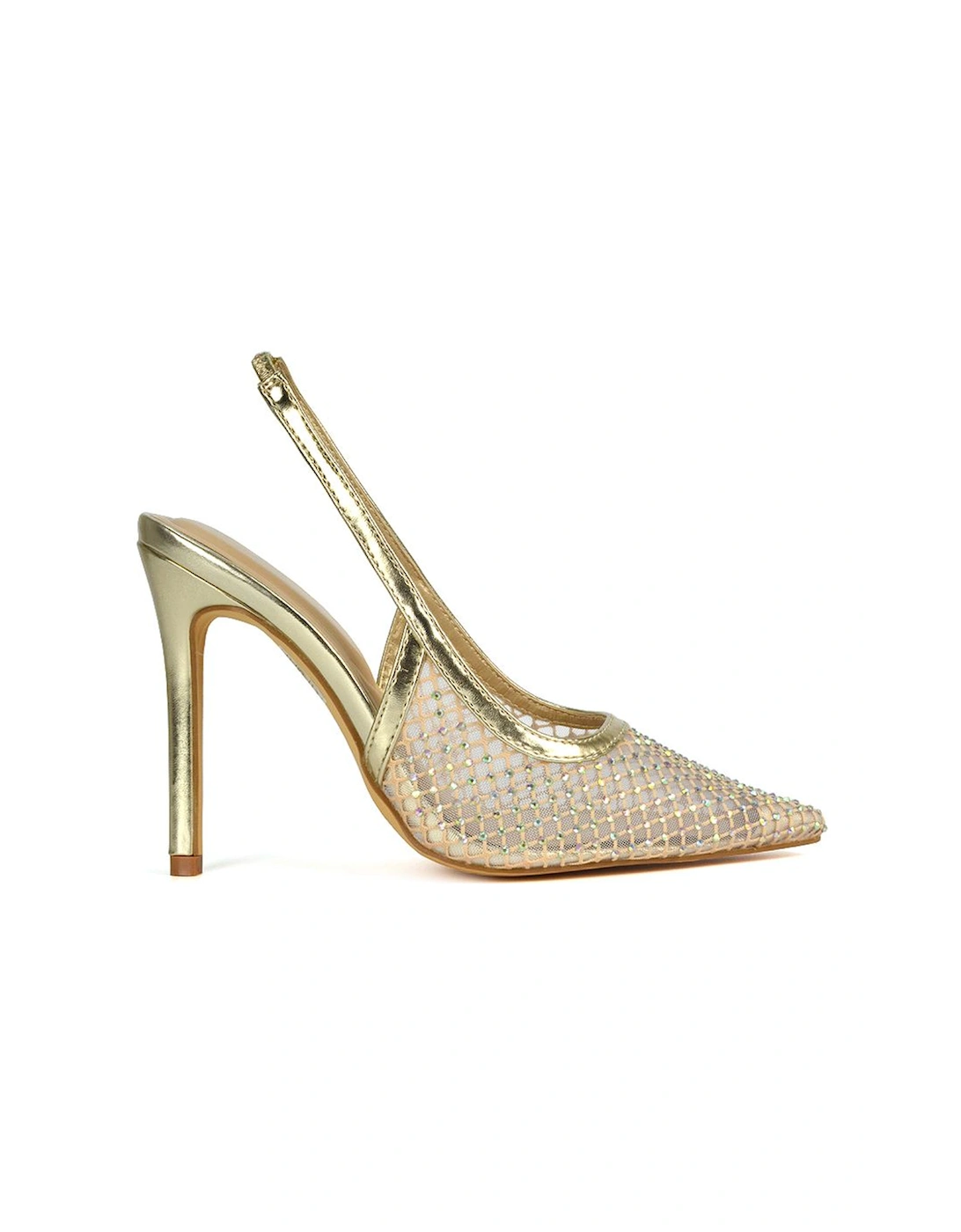 'Louise' Diamante Mesh Slingback Point Toe Stiletto Heel Court Shoes, 2 of 1