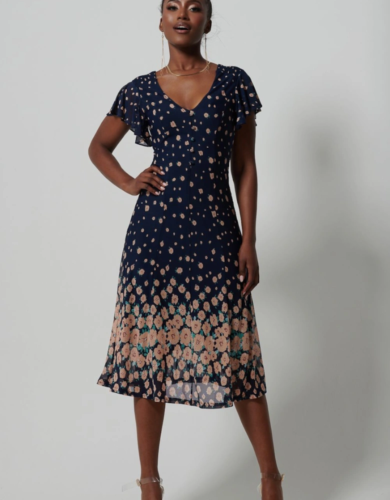 Mirrored Mesh Fit & Flare Midi Dress
