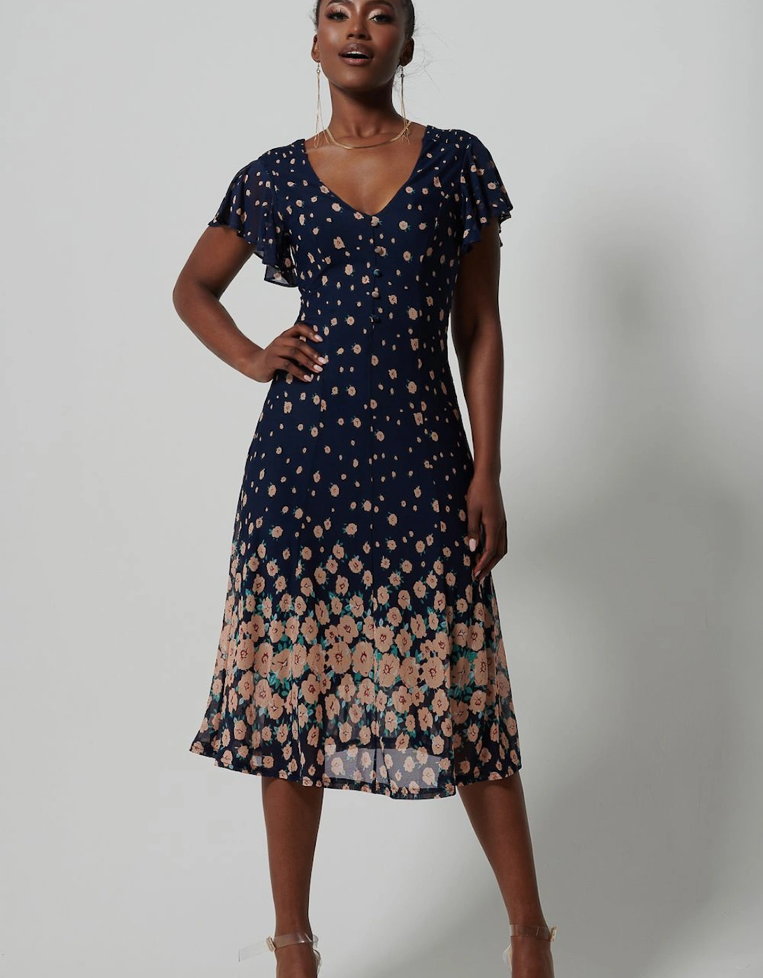 Mirrored Mesh Fit & Flare Midi Dress, 2 of 1
