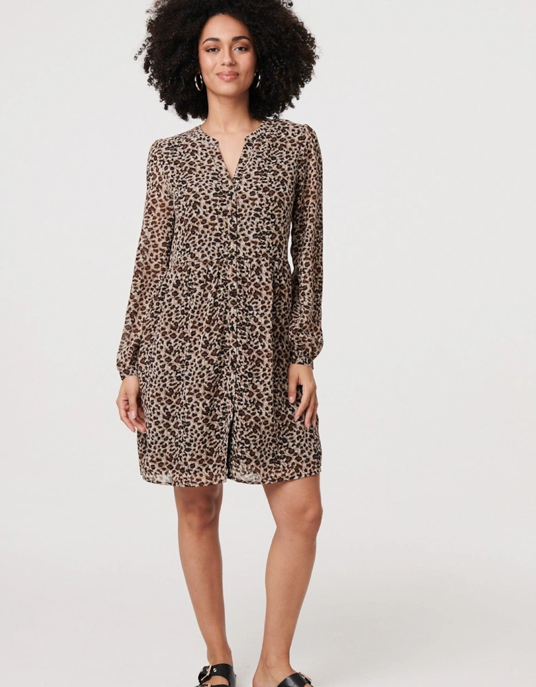 Animal Print Long Sleeve Short Dress