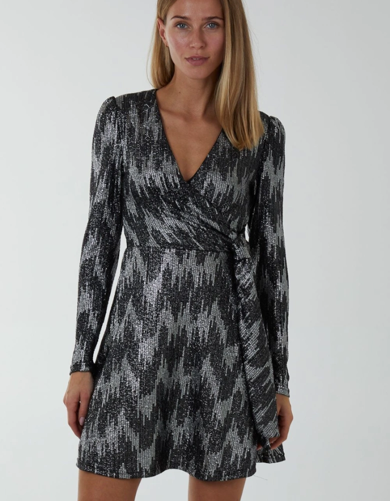 Fixed Wrap Skater Dress With Tie