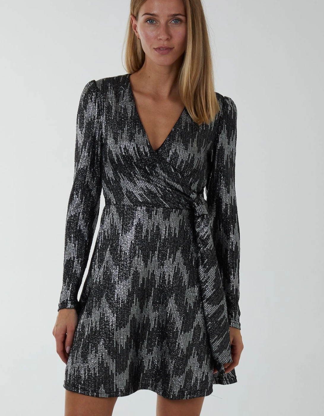 Fixed Wrap Skater Dress With Tie, 2 of 1