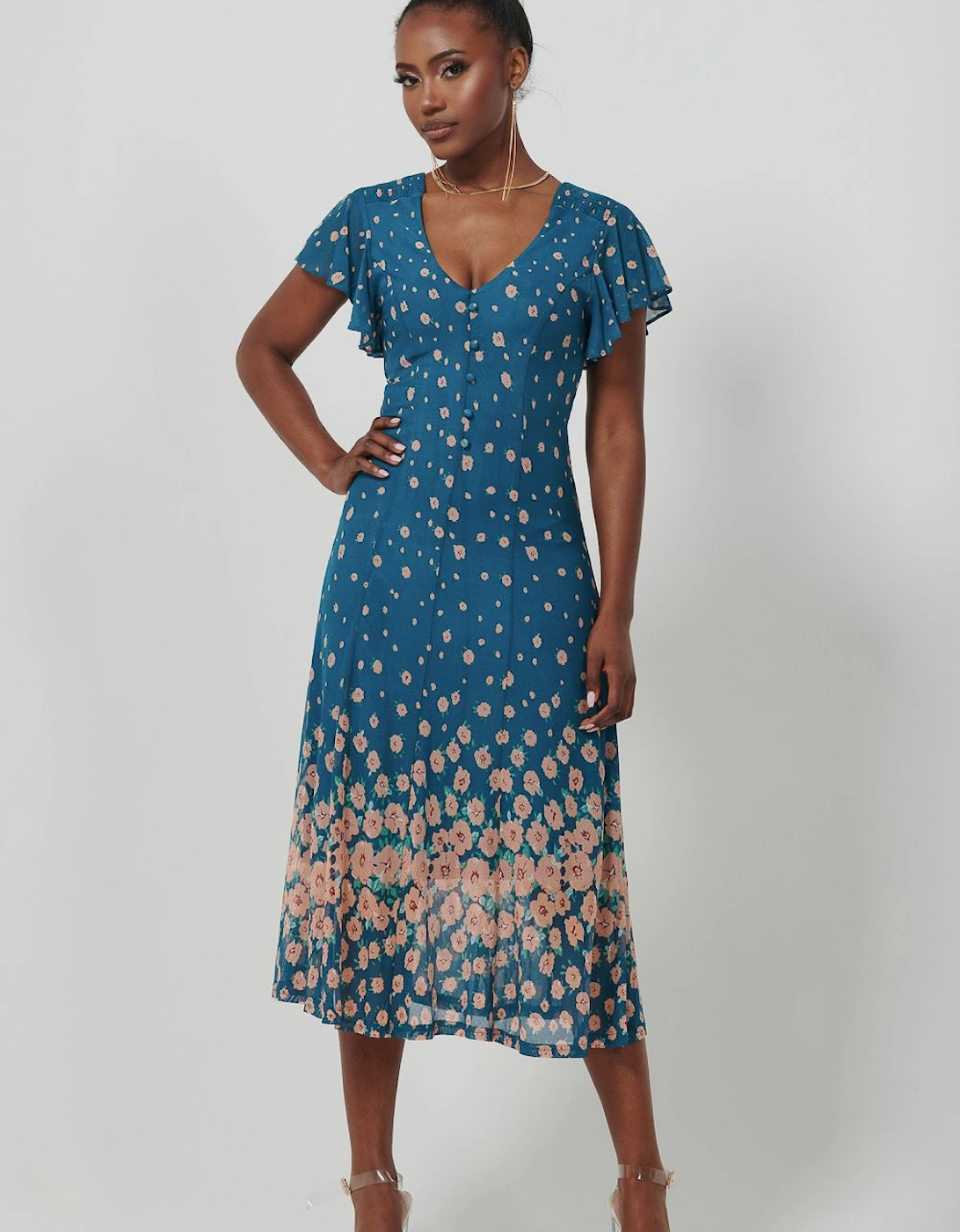 Mirrored Mesh Fit & Flare Midi Dress, 2 of 1