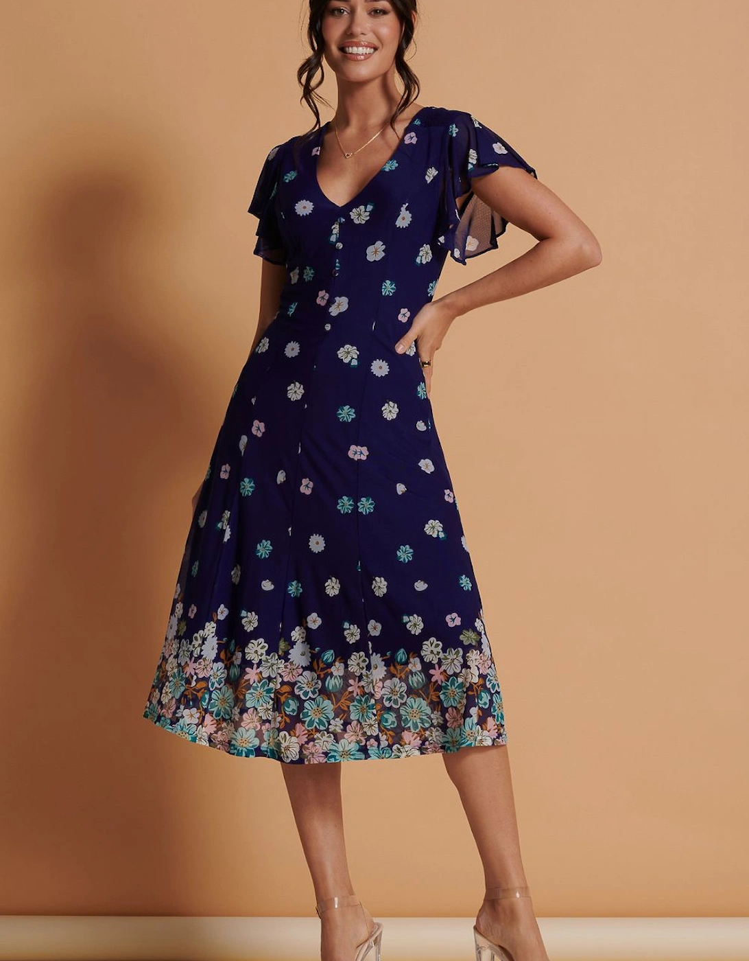 Mirrored Print Mesh Fit & Flare Midi Dress, 2 of 1