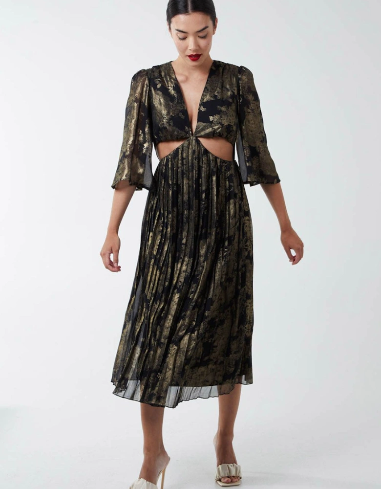 Pleated Cut Out Midi Dress