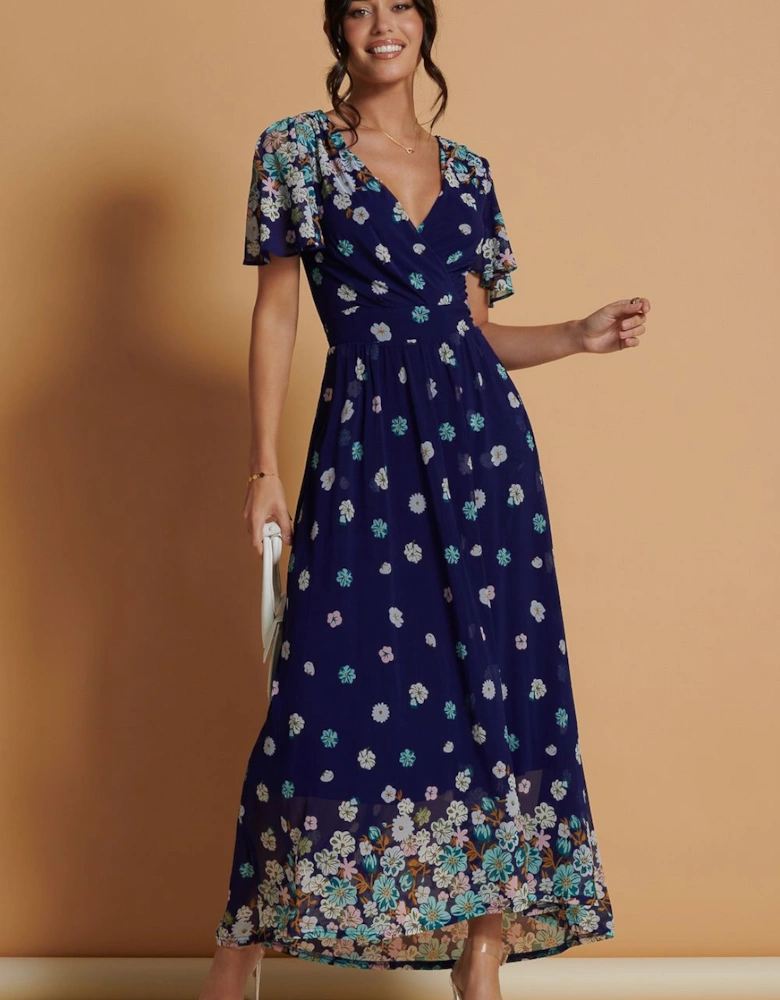 Mirrored Angel Sleeve Mesh Maxi Dress