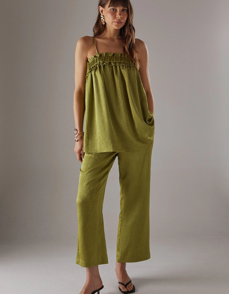 Crushed Satin Kickflare Cropped Trousers
