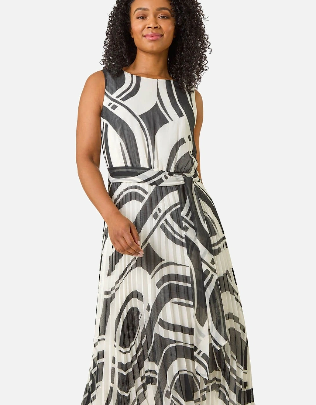 Petite Print Tie Waist Pleated Dress, 2 of 1