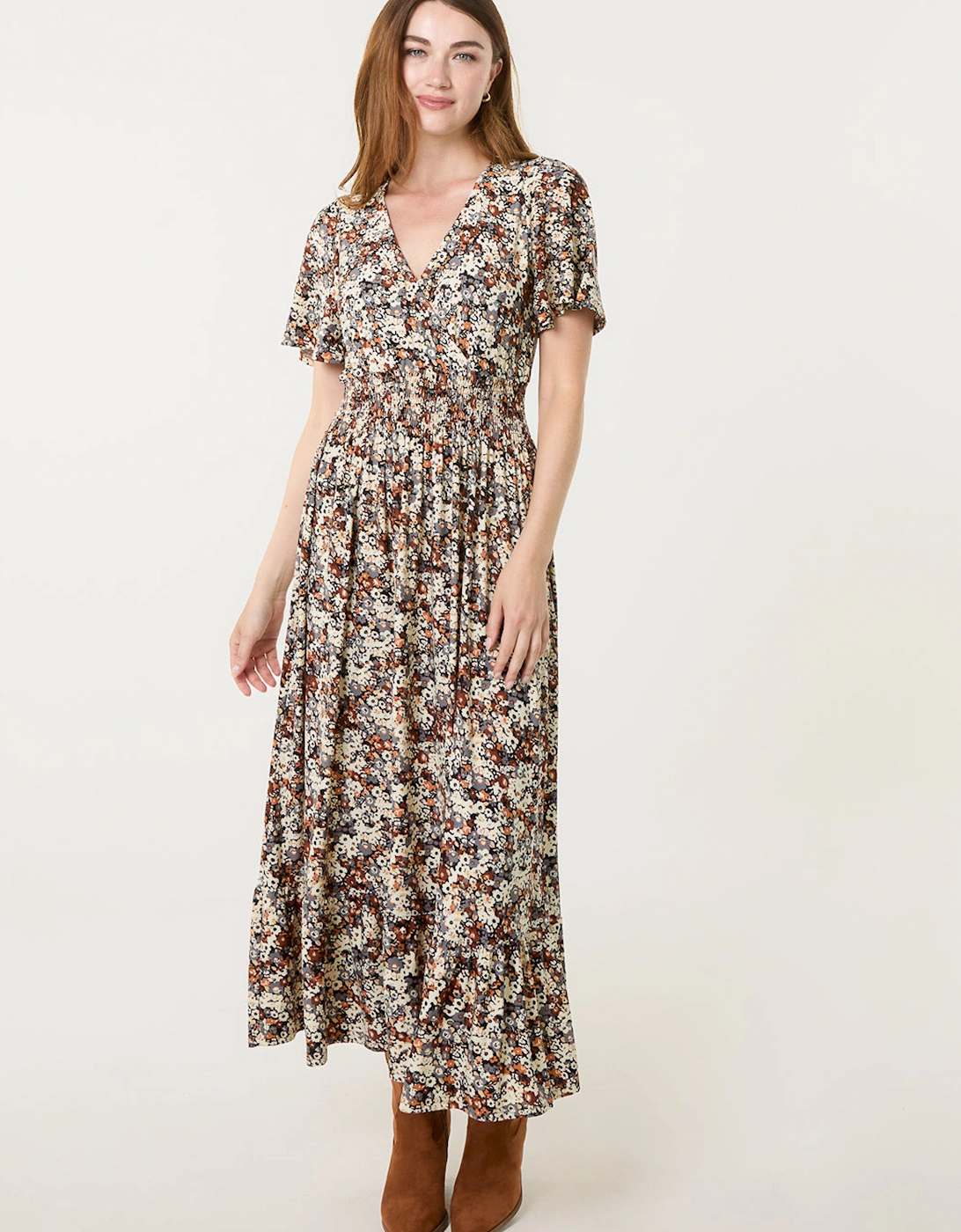 Multi Ditsy Floral Wrap Front Shirred Waist Maxi Dress, 2 of 1