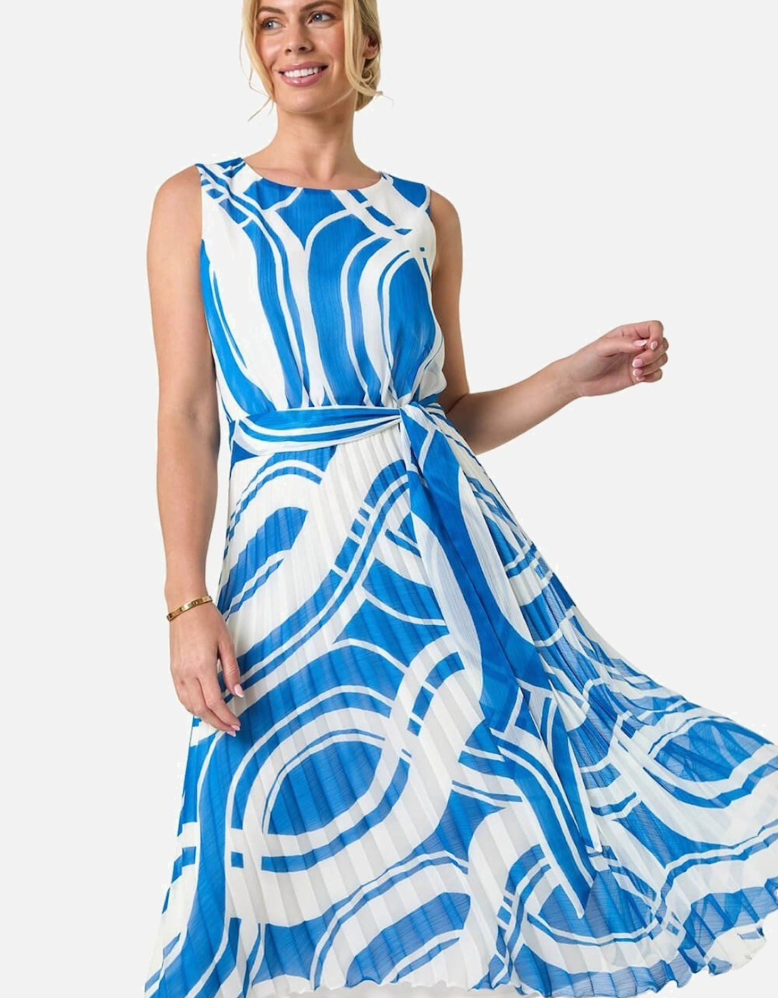 Petite Print Tie Waist Pleated Dress, 2 of 1