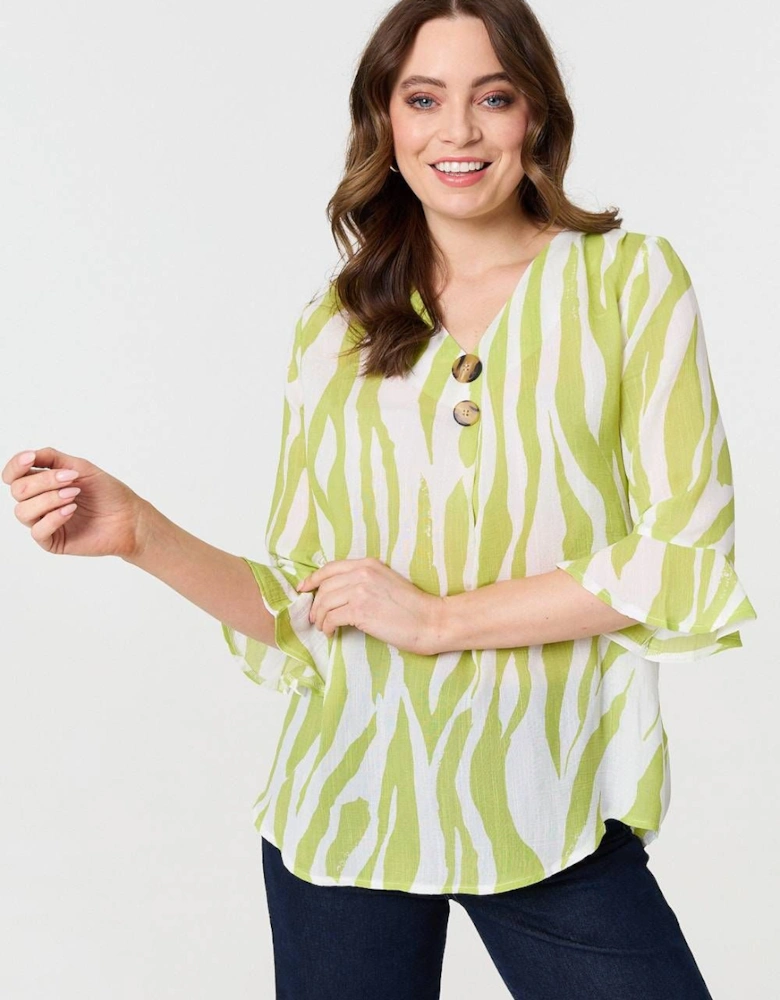 Animal Print 3/4 Flared Sleeve Blouse