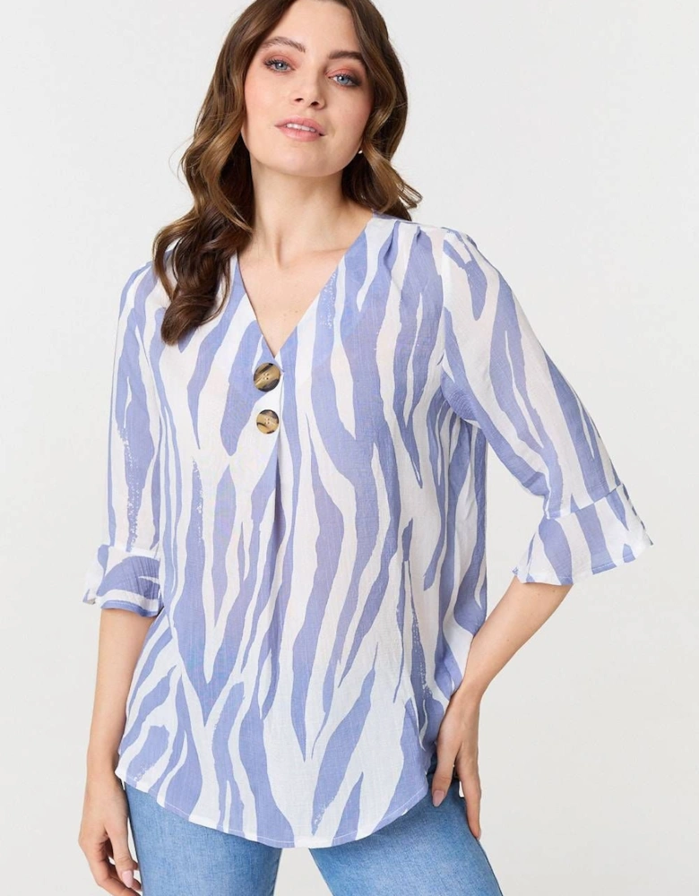 Animal Print 3/4 Flared Sleeve Blouse
