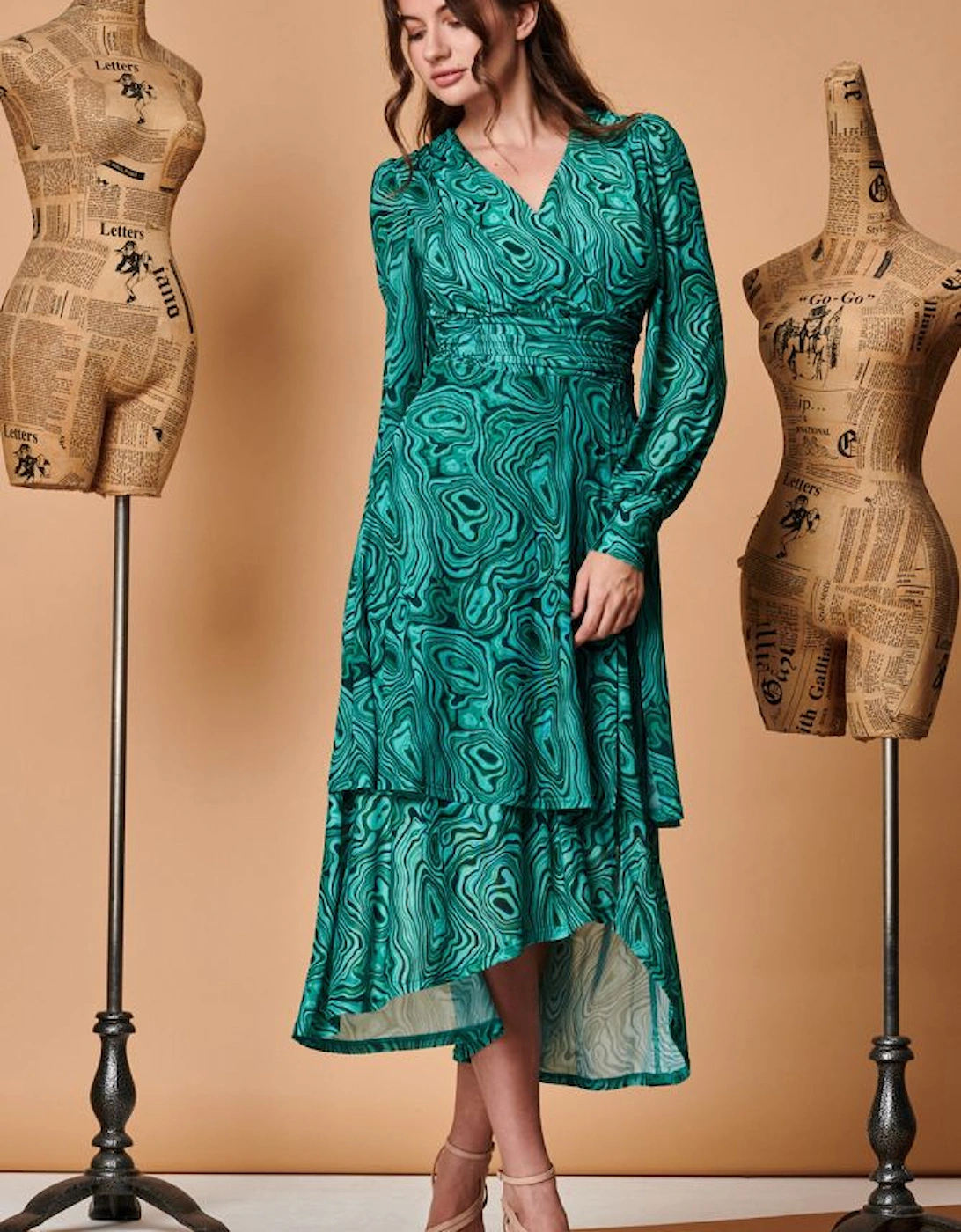 Asymmetrical Hem Mesh Midi Dress, 2 of 1