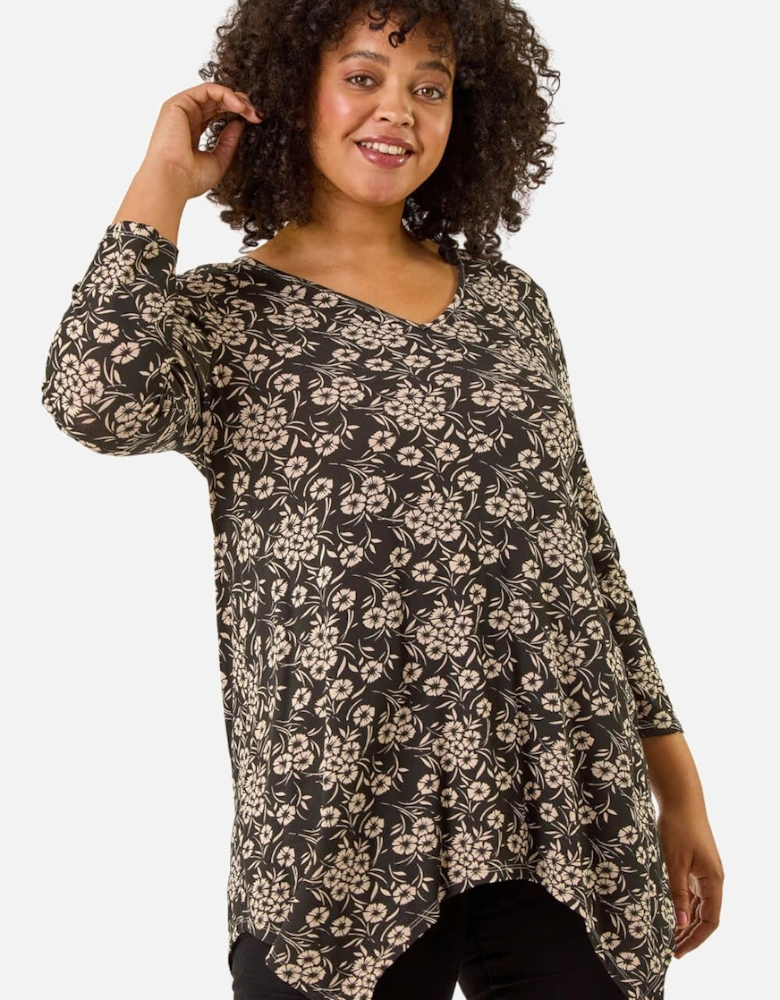 Curve Floral V-Neck Stretch Top