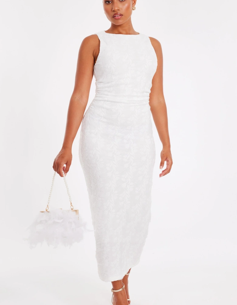 White Petite Jacquard Midaxi Dress