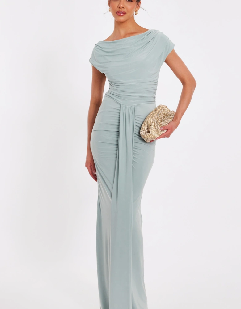 Light Green Drape Front Maxi Dress