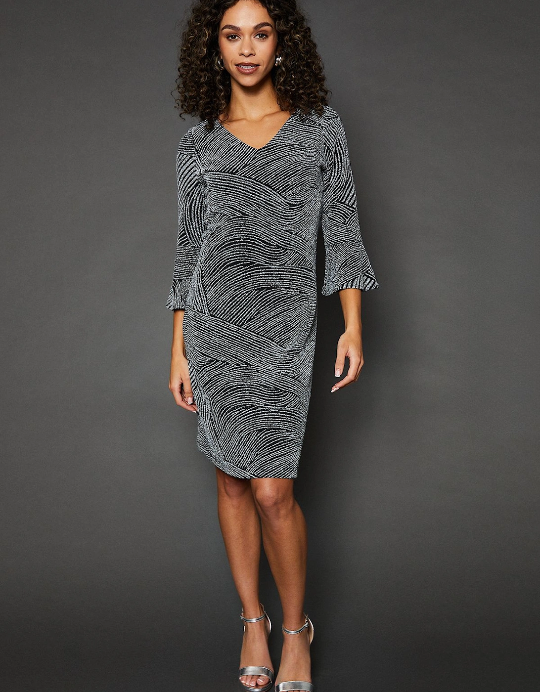 Occasion Glitter Jersey Ruffle Shift Dress, 2 of 1
