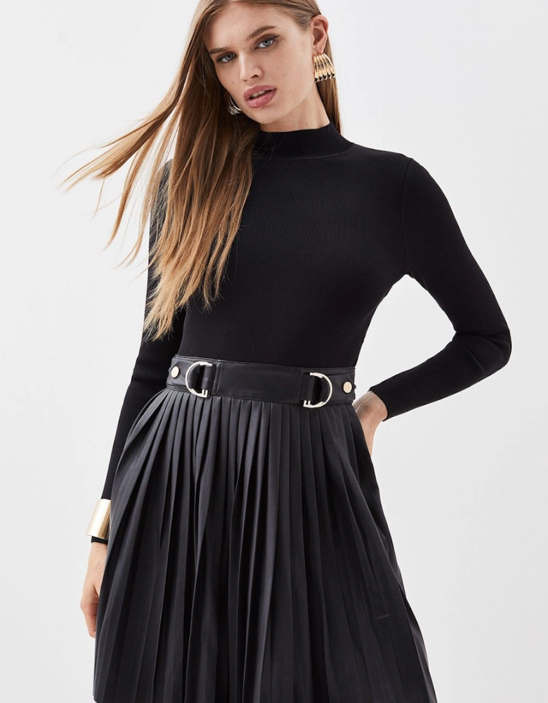 Tall Knitted Skater Dress With Pu Detailing